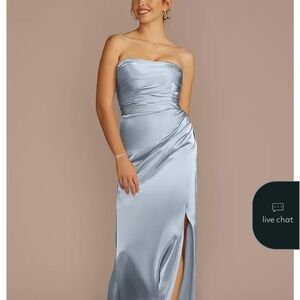 David's Bridal Strapless Light Blue Satin Dress